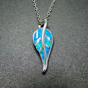 

925 Sterling Silver Opal Jewelry Leaf Opal Pendant Necklace For Aniversary Engagement Birthday Party Gift
