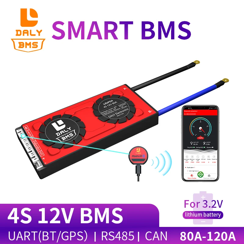 Daly smart BMS Φ 12 8 v 80A 100A 120A с Bluetooth UART RS485 CAN NTC функциональная Защитная плата bms