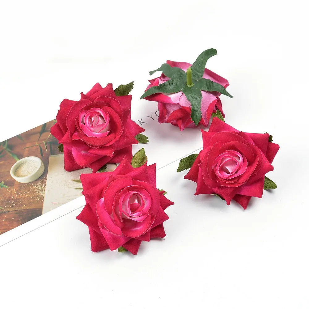 Red and white 5 шт. 6 см Искусственный цветок из шелка бутон розы для свадьбы украшения дома DIY ВЕНОК скрапбук ручной работы поддельный цветок - Цвет: Red and white
