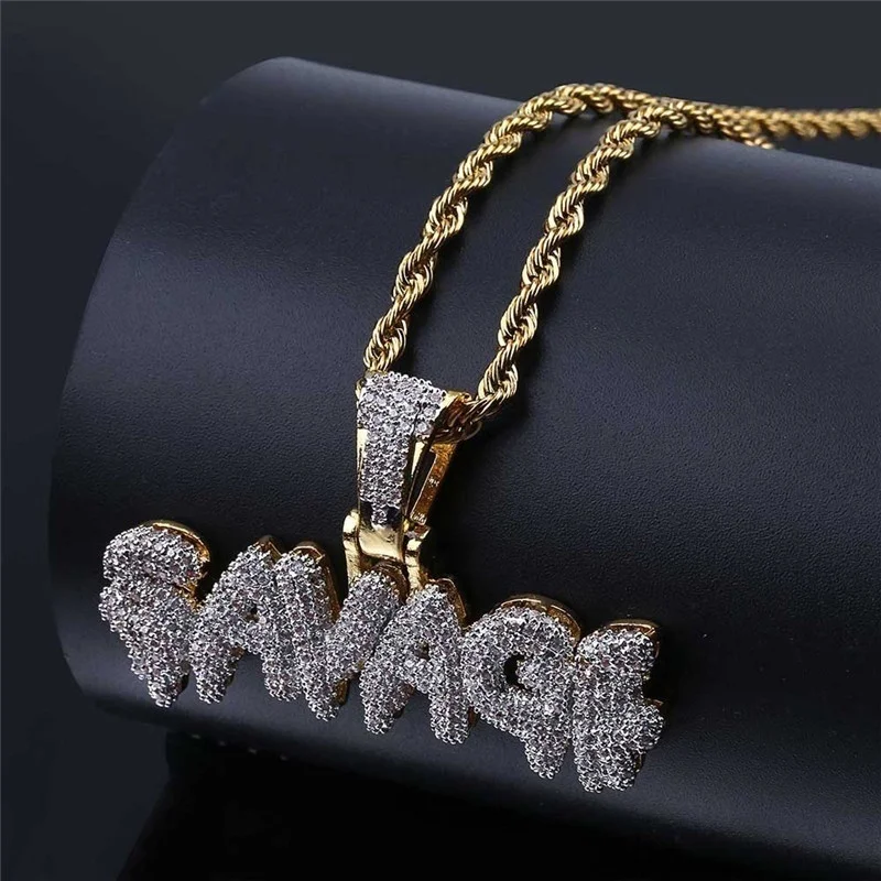 Модные SAVAGE ожерелье латунь золотой Цвет льдом Micro Pave Цирконий 24 дюйма веревки