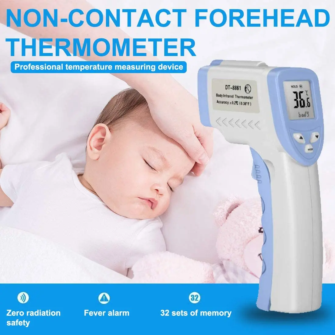 

Non-Contact Infrared Forehead Thermometer Medical Forehead Thermometer for Baby Kids and Adults - CE and FCC ROSH Approved