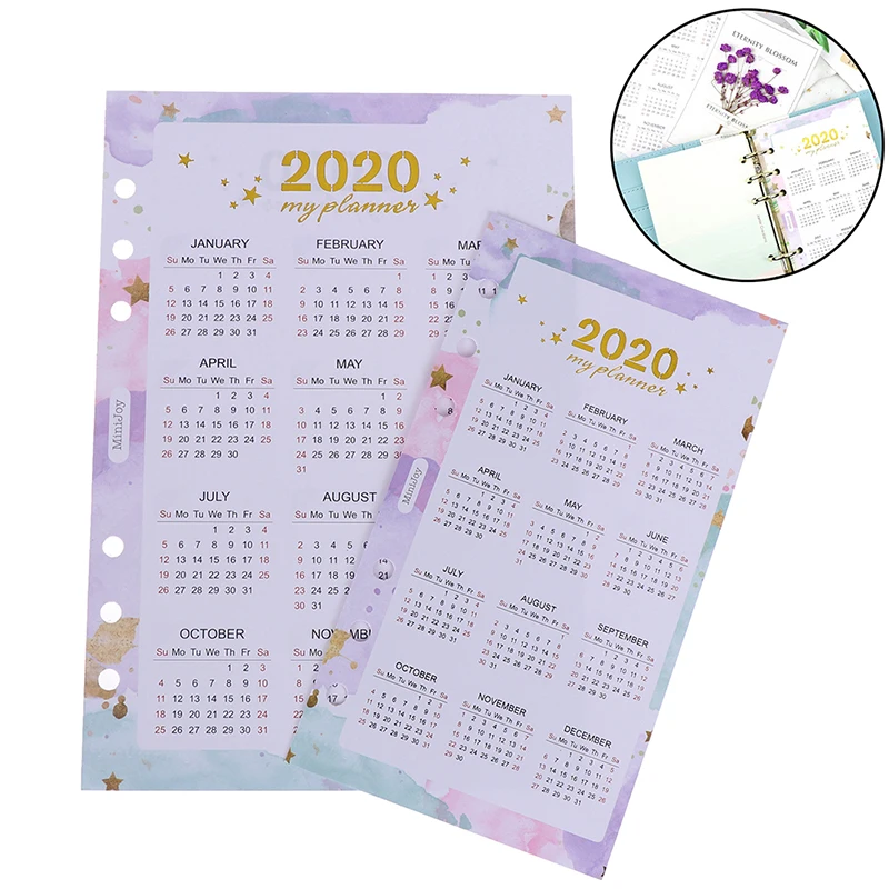 

2020 Year Calendar Index Dividers Watercolor Refill For 6 Hole Loose-leaf A5 A6 Binder Spiral Notebook Diary School Stationery