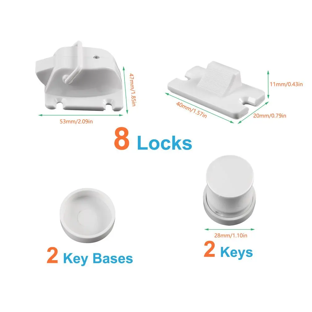White Plastic Easy to Install Safety Baby Magnetic Cabinet Locks- No Tools Or Screws Needed(4 Locks+ 1 Key