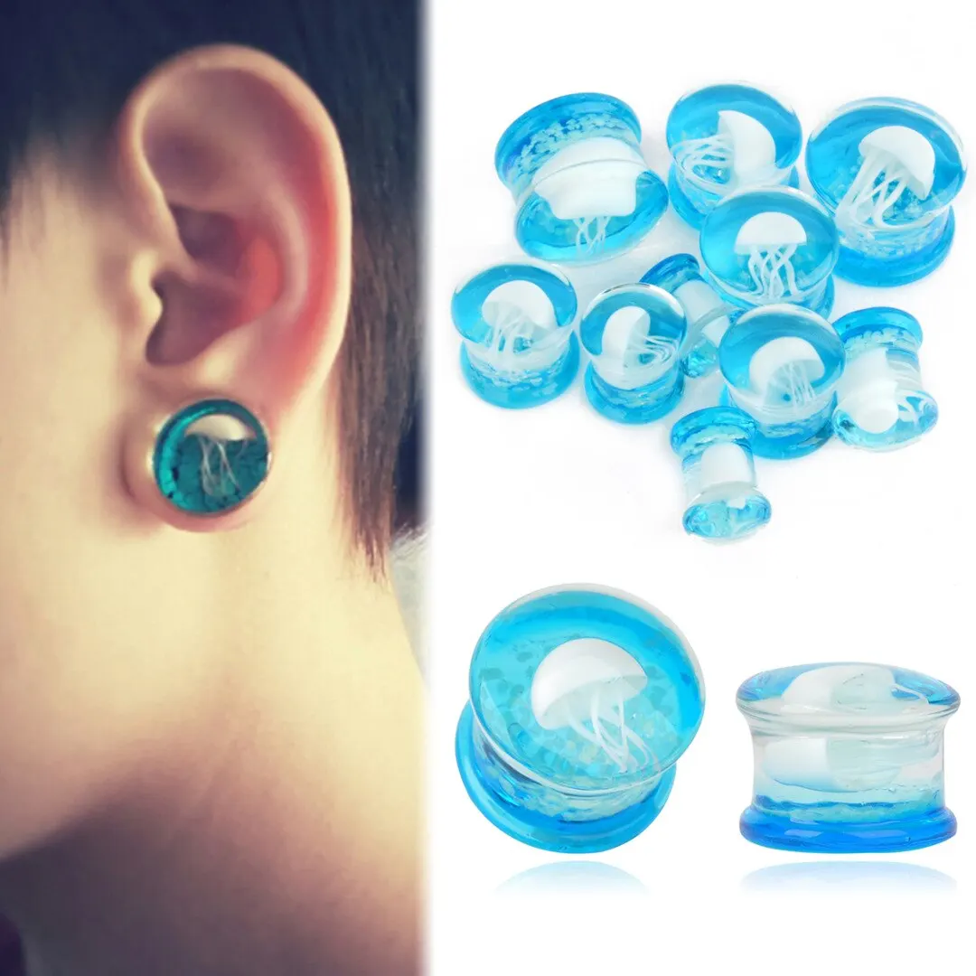 2pcs 8-16mm Green Jellyfish Grass Ear Plug Ocean Double Flared Translucent Bright Ear Gauge Expander Ear Piercing Body Jewelry
