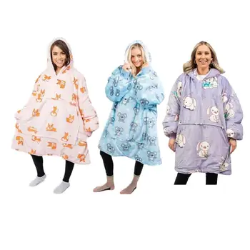 

Winter New Cartoon Animal Hooded Sweater Leisure Big Pocket Blanket Lazy Blanket Sweater Clothes Coral Fleece Fabric Blanket