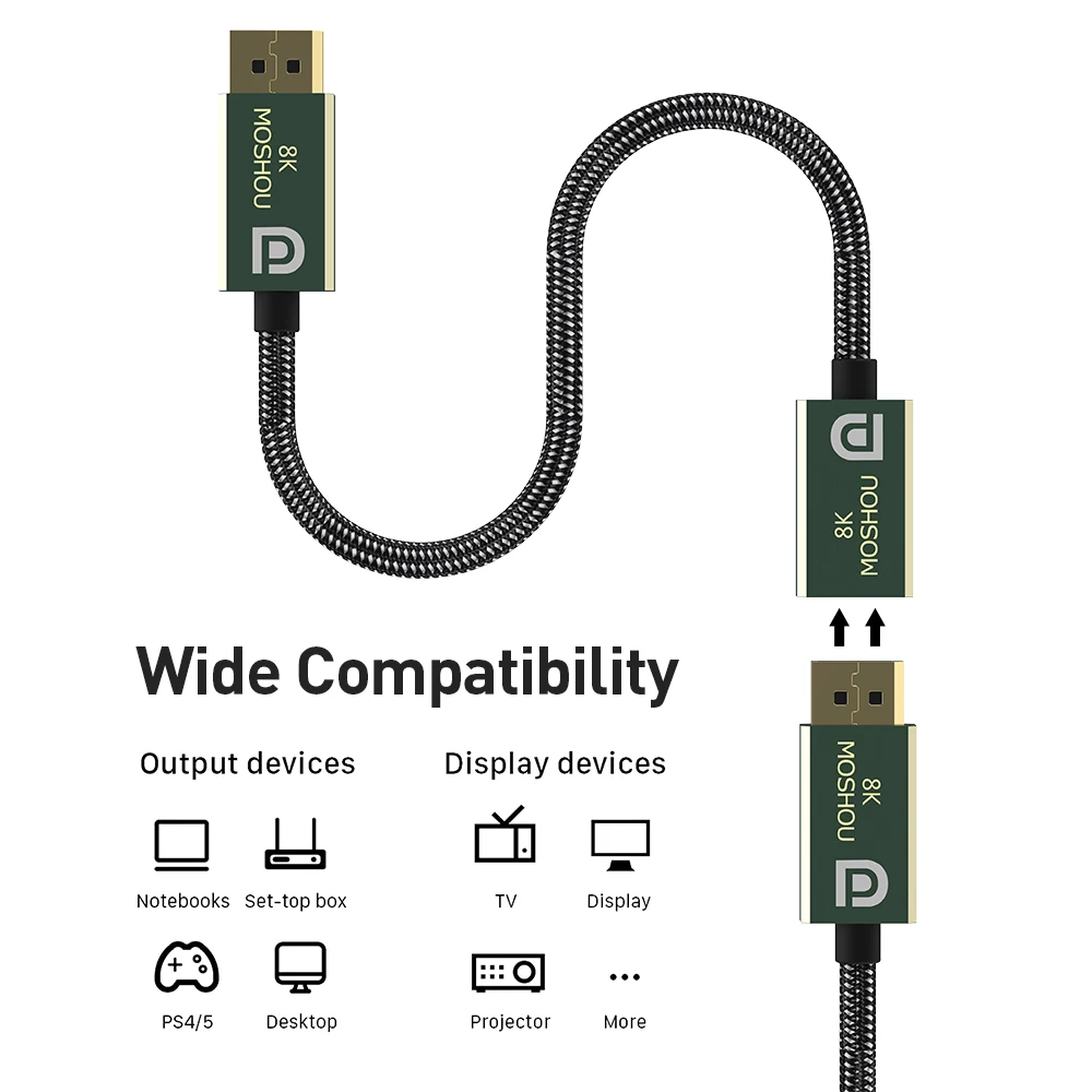 Macho ao Cabo de Extensão Fêmea Uhd 8k @ 60hz 4k @ 120hz Ultra Velocidade 48gbps Hdr para o Cabo do Adaptador do Projetor Hdtv Displayport2.0 - Image 6
