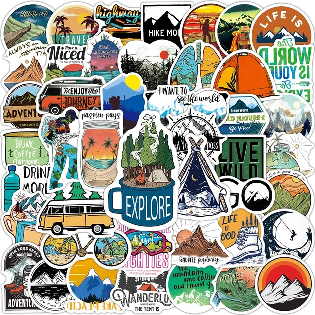 10/50/100PCS Outdoor Explore Mountain Climbing Stickers Laptop Guitar Luggage Waterproof Graffiti Sticker Decal Kid Classic Toys 1
