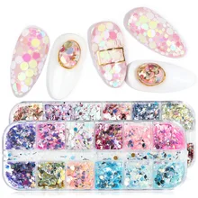 Блестки для ногтей блестки смешанные 3D круглые шестиугольные блестки чешуйки Блестки Русалка украшения маникюрные советы TR1517