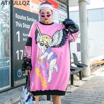 

Tide brand large size sweatshirt female spring Korean version of the cartoon sequins color matching fat sister thin sweatshirt