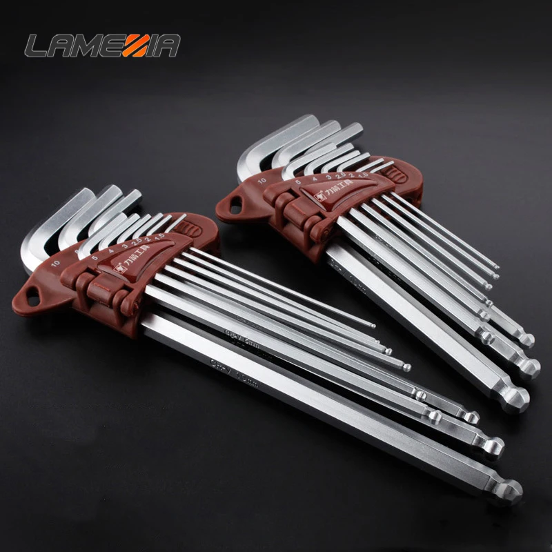 LAMEZIA 9 шт. сплав шестигранный ключ шестигранный торцевой ключ инструменты шестигранный шаровой ключ