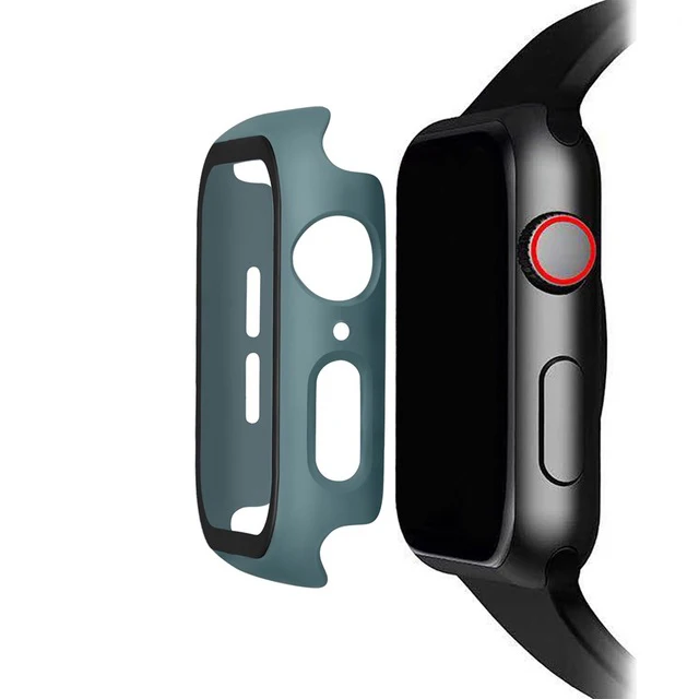 Pine Green Чехол+ закаленное стекло для Apple Watch, 40 мм, 44 мм, серия 5, 4, защита для экрана, чехол-бампер для iwatch, серия 3, 2, 1, 38 мм, 42 мм - Цвет: Pine Green
