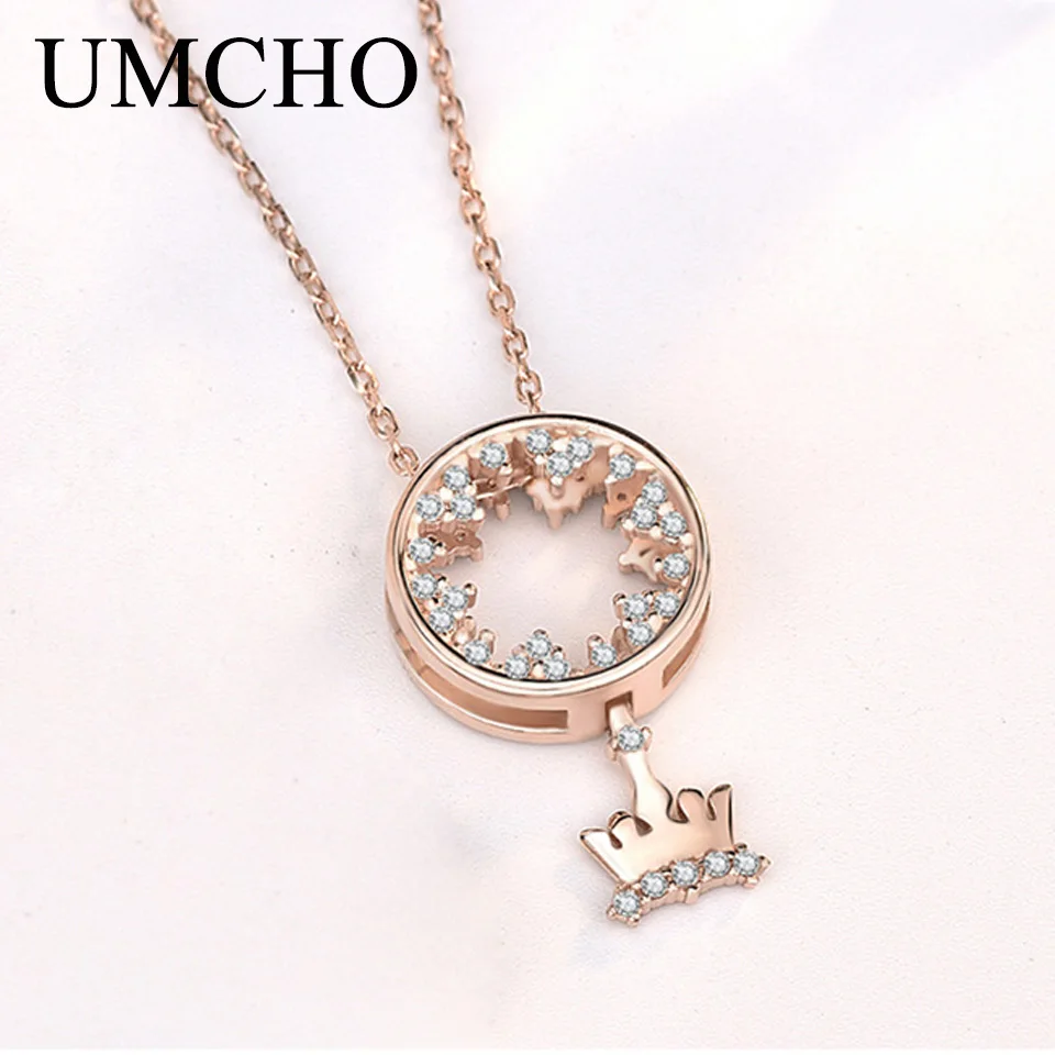 UMCHO Crown, 925 пробы, серебряное ожерелье с подвеской, циркониевое ожерелье, Романтические свадебные подарки для женщин и девочек, хорошее ювелирное изделие