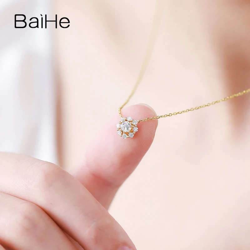 BAIHE Solid 18K желтое золото всего 0.47ct Сертифицированный H/SI натуральные бриллианты женские свадебные ювелирные украшения подарок ожерелья
