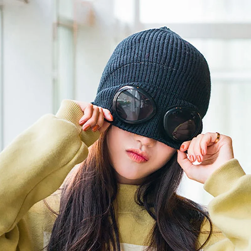 

Unisex Sports Hiking Ski Cap Wool Knitted Goggles Thermal Warm Autumn Winter Heat Keeper Ear Snow Cold Protector Sports Cap
