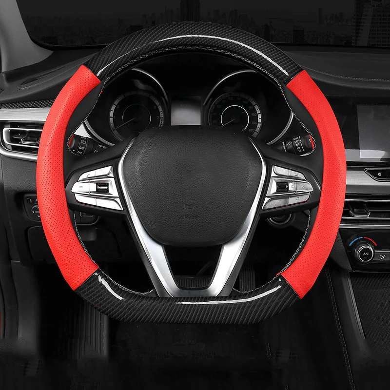 Black Red QCBXYYXH Car Styling For Nissan Qashqai J11- Steering Wheel Covers Leather steering-wheel Cover Interior Accessories - Название цвета: Black Red