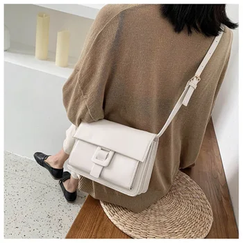 

Shoulder Girl Bag Temperament Simple Solid Color Women's Bag Casual Wild Quality PU Diagonal Bag Lady Tide 2020 New Black White