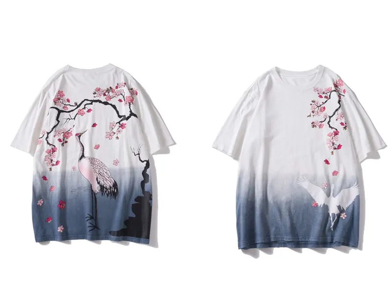 Crane Flowers Print Tshirts 3