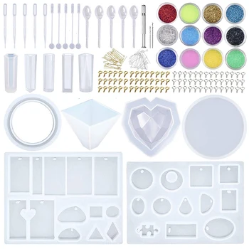 

Diy Casting Silicone Resin Molds Kit Contains Glitter Powder Jewelry Necklace Pendant Resin Molds Big 3D Heart Resin Mold Round