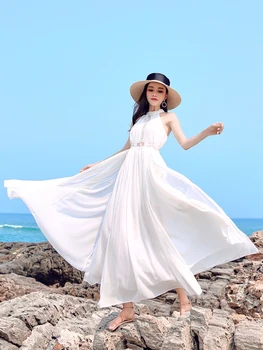 

Long White Beach Dress Women Seaside Holiday Trip Shoot Off-Shoulder Big Hemline White Dresses Female Elegant Maxi Dress Vestido
