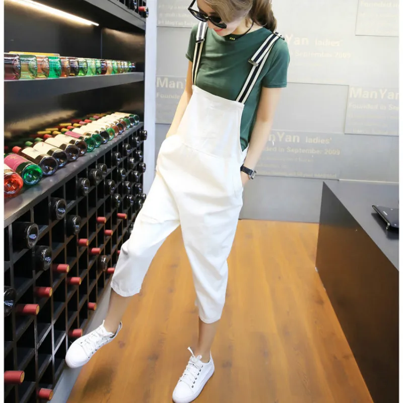 Hot Female Summer Fashion White Jumpsuit for Women Boyfriend Holes Harem Pants Romper Casual Calf-Length Loose Overalls