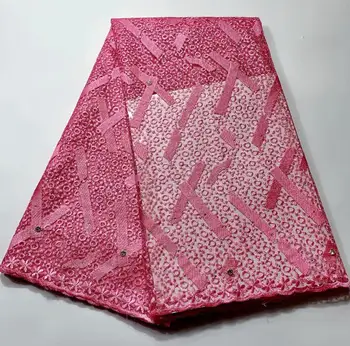 

New pink Color African Lace Fabric,2019 Embroidered Nigerian Lace Fabric,High Quality French Tulle Lace Fabric For Wedding FYIN9