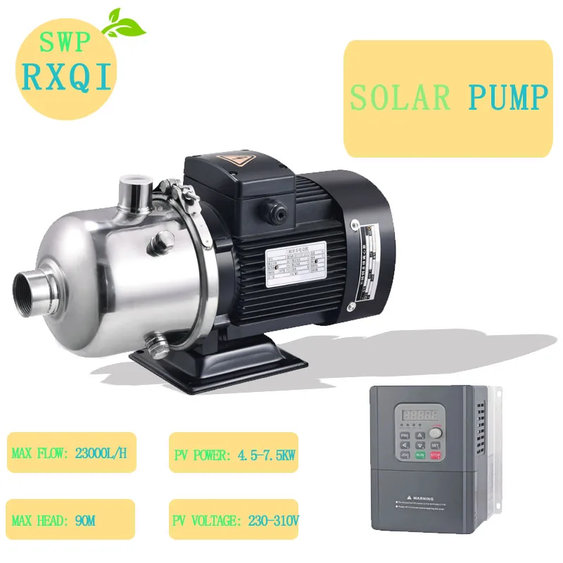 

SOLAR SURFACE PUMP DC SS304 Impeller Algriculture Irrigation 216v 3000w or 4HP Max Flow 23000L/H Max Head 90m Inlet & Outlet 2"