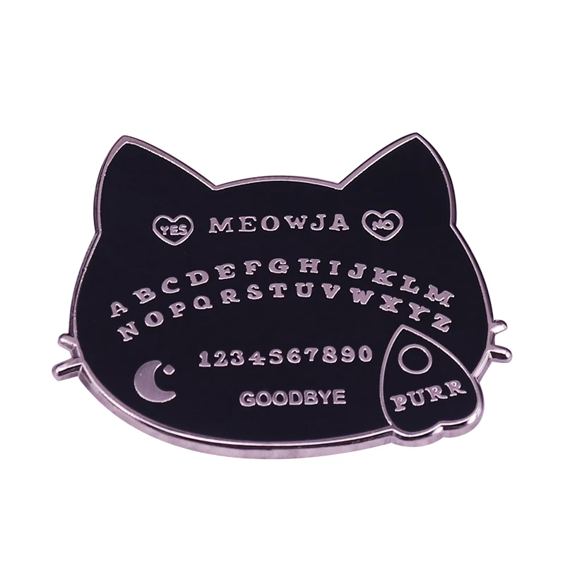 Cat Ouija Board Enamel Pin Black and Silver Spooky Cute Divination Accessory