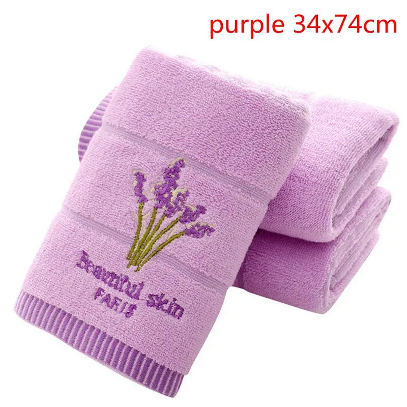 purple 34x74cm Juneiour набор полотенец с вышивкой лаванды хлопчатобумажные полотенца для лица банное полотенце для взрослых мочалки высокоабсорбирующие полотенца s - Цвет: purple 34x74cm