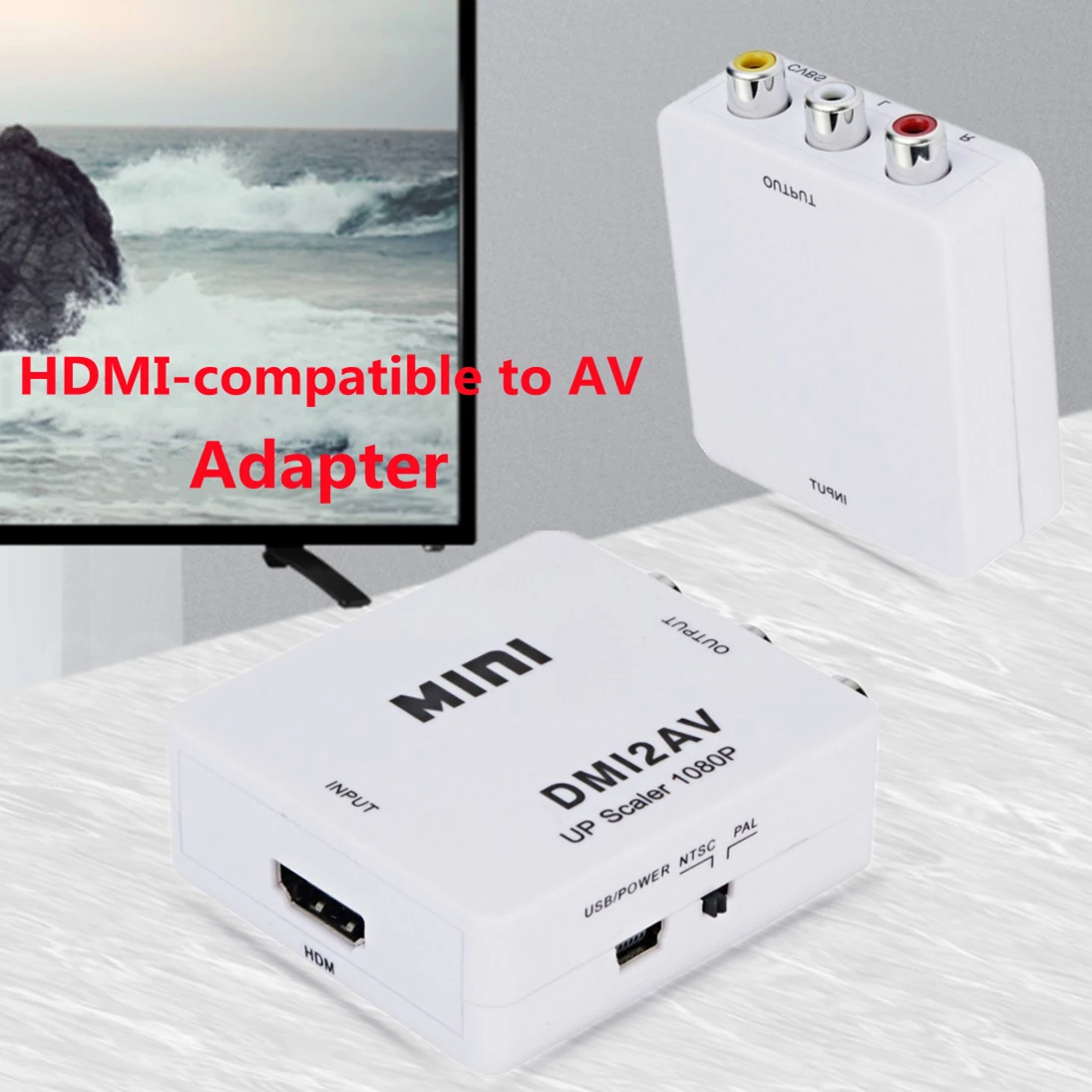 HDMI-совместимый с RCA преобразователем AV/CVSB L/R видеобокс HD 1080P HDMI2AV поддержка NTSC PAL