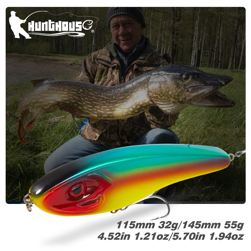 

Hunthouse Jerkbait Musky Buster Pike Fishing Lure 11.5/14.5cm 32/52g Jerk VIB Baits Slow Sinking Big Bass Pesca westin