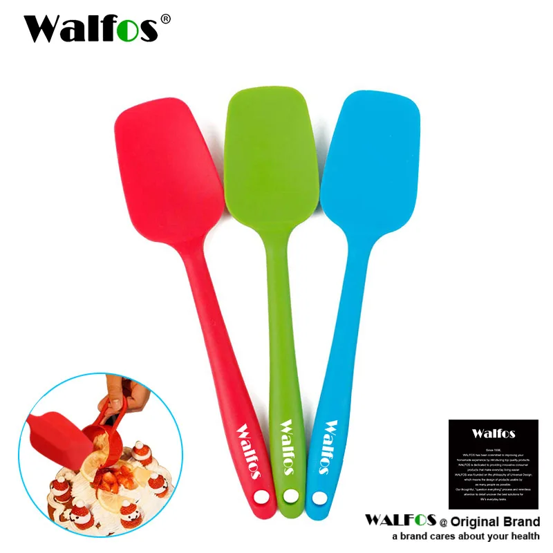 WALFOS 2 Pcs/Set Food Grade Nonstick Silicone Scraper Heat-Resistant Flexible Silicone Baking Mixing Spoon Spatula Cooking Tool