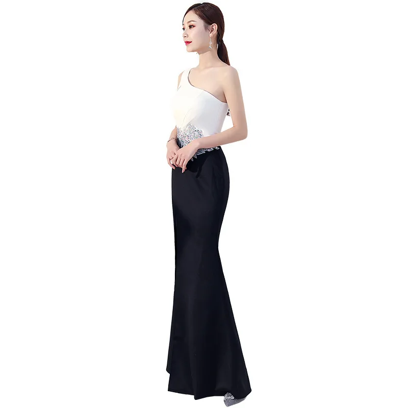 Модное на одно плечо винтажное платье Qi Pao женское китайское вечернее китайское платье-Ципао Акция Восточный стиль черный тонкий сексуальный чонсам