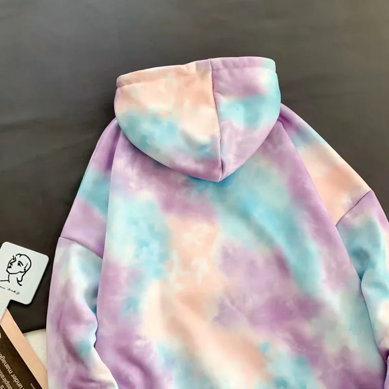 Hip Hop Hoodies Men Fashion Tie Dyed Casual Plus Velvet Hooded Sweatshirt Man Streetwear Wild Loose