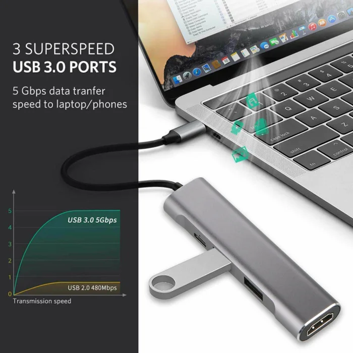 4 в 1 usb type-C концентратор к 4K HDMI USB 3,0 зарядка PD адаптер для Macbook Pro ноутбук ПК VDX99