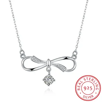 

INALIS 925 sterling silver female suspension pendant neck diamond crystal Bow necklace gifts for women's jewelry a girl
