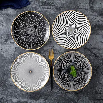 

8 Inch Geometric Ceramic Breakfast Western Dish Zebra Pattern Dessert Cake Dessert Dish Fruit Plate Bone China Tableware