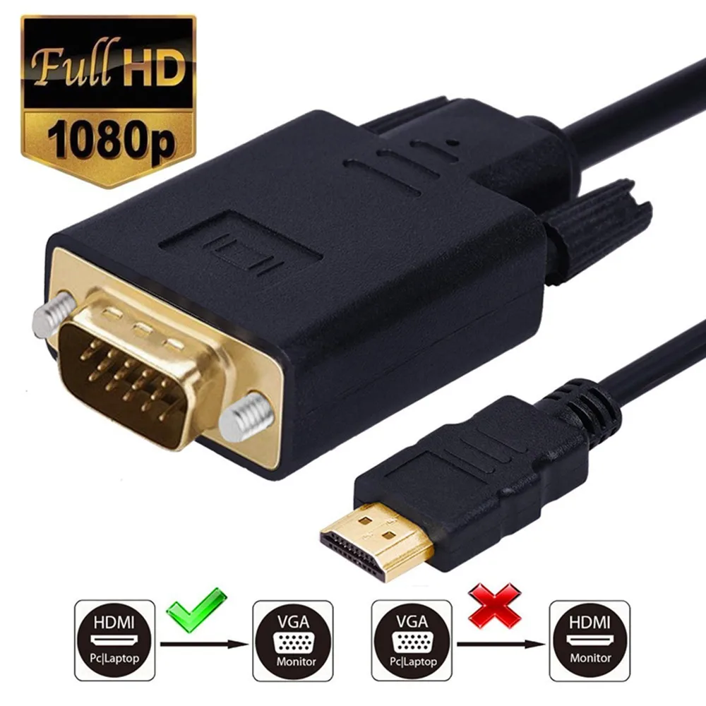 1080P HDMI цифро-VGA аналоговый преобразователь кабель 6 футов/1,8 м позолоченный папа-папа видео аудио конвертер адаптер Поддержка PC DVD