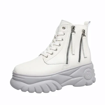 

Women Black Beige Martin Boots Ankle Low Square Heel Single Shoes Platform Side Zipper Winter Booties Botas Mujer Invierno 2019