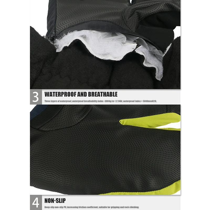 Ski Mittens Gloves 3 Fingers Touch Screen Winter Outdoor Warm Men Women Long Wrist Winter Warm Mittens Snowboard Ski Gloves