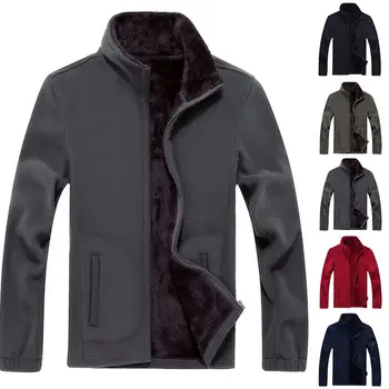 

Plus Size Coat Men Jacket Spring Autumn Long Sleeve Coats Jackets Male Stand Collar Pockets Fleece Lined Mens Jacket Overcoat