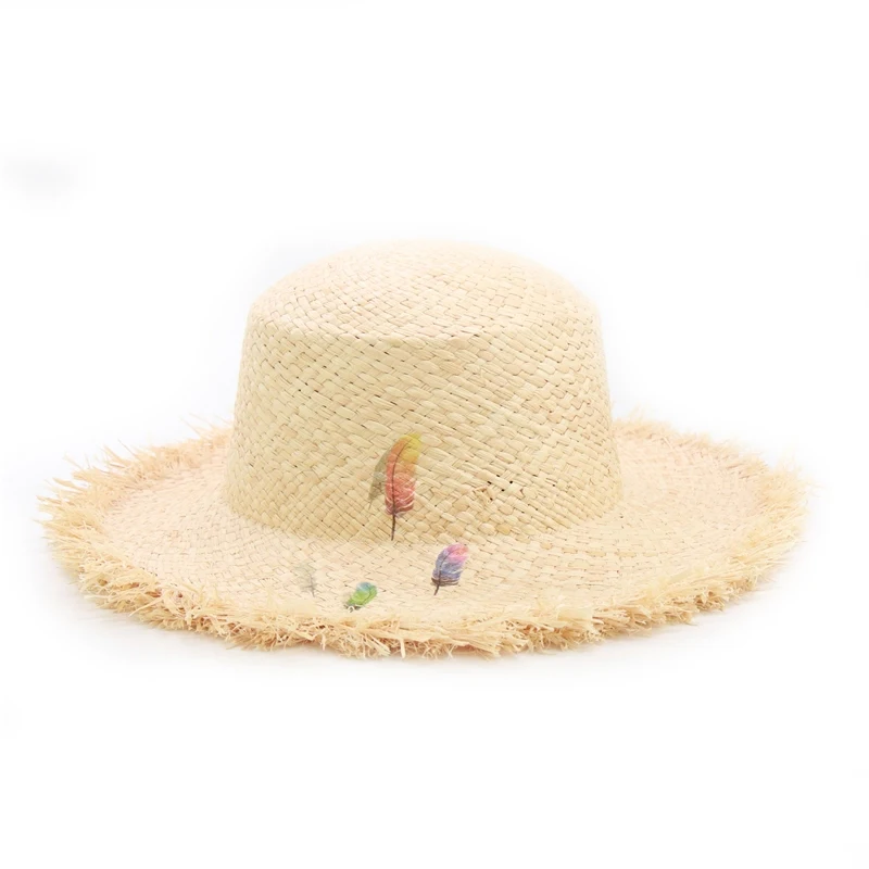 feather Original Design Butterfly Print Beach Hats For Women Fashion Colorful Feather Raffia Hat Ladies Summer UV Hats Wholesale - Цвет: feather
