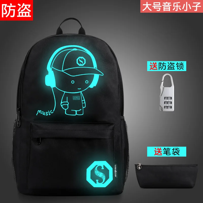 L with Pen Bag-1 Школьная сумка с изображением обезьяны D Luffy для подростков, Светящийся рюкзак для девочек, USB зарядное устройство, Мультяшные дорожные повседневные сумки на плечо для ноутбука - Цвет: L with Pen Bag-1