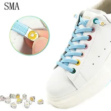 1Pair No Tie Shoelaces Daisy push button Fast Metal Buckle Elastic Shoelace For Kids Adult Sports Boots Lazy White Laces Strings