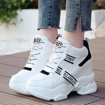 

High Top Sneakers Women 2020 White Fashion Shoes Women Platform Ankle Boots Basket Femme Chaussures Femmes Height Increase Shoes