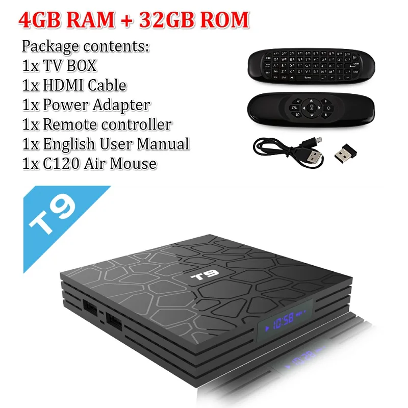 T9 Android tv BOX Android 9,0 4 ГБ 32 ГБ 64 Гб Rockchip RK3318 H.265 4K USB 3,0 2,4G/5G WiFi Bluetooth 4,1 Smart tv box медиа - Цвет: 4G 32G Air Mouse