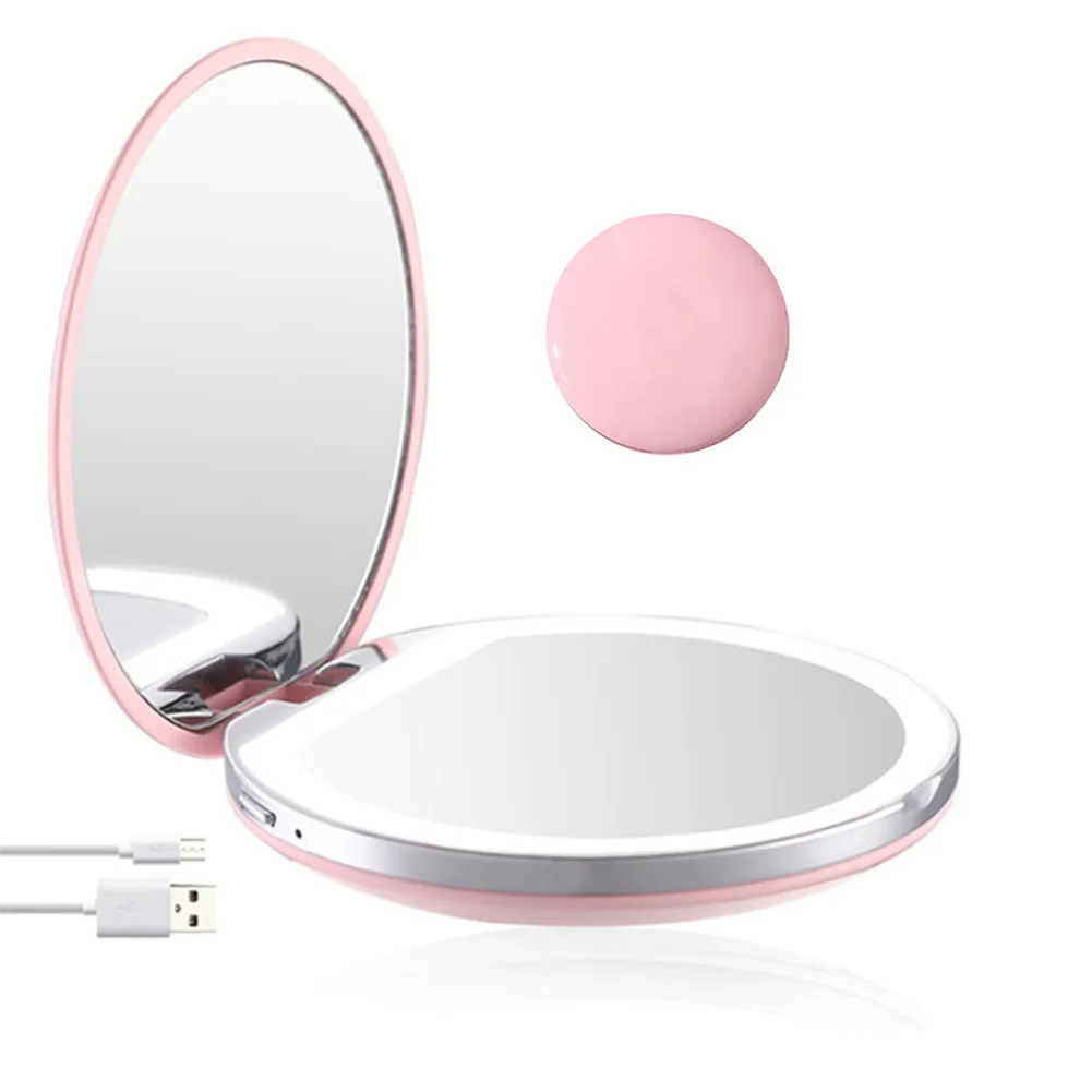 Косметический зеркальный светильник, портативный светодиодный мини-зеркало для макияжа, светильник для девушек и женщин, для дома, Specchio per il trucco portatile HTQ99 - Цвет: pink