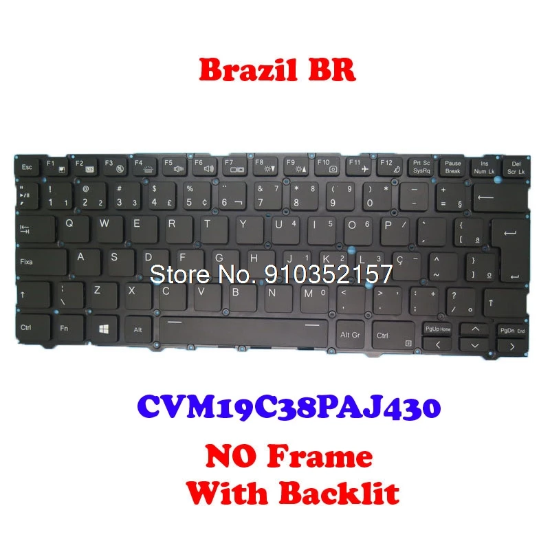Teclado Retroiluminado para Laptop br para Clevo Cvm19c38paj43004 680-l140033c1p Cvm19c38paj430 690-l1400-33c-1 Cvm19c38paj43063 Brasil