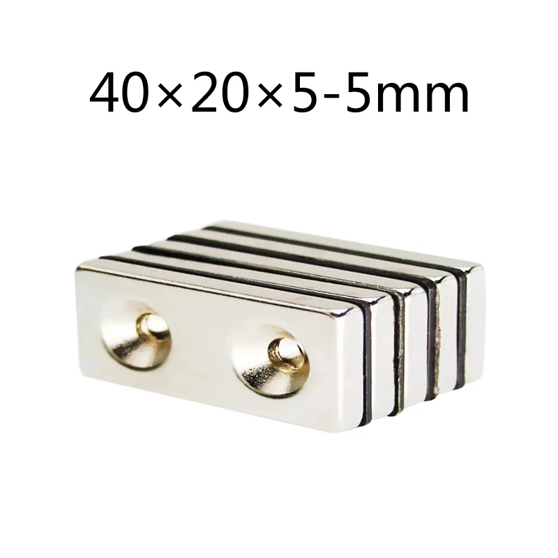 

4/10/20pcs Permanent 40mm x 20mm x 5mm Hole: 5mm Neodymium Block 40x20x5-5 Strong Magnet 40*20*5-5 Rare Earth Magnets Powerful