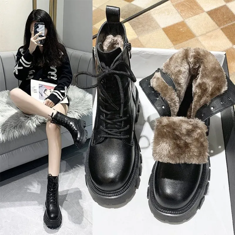 Mcckle Women's Ankle Boots Pu Leather Winter Warm Plush Ladies Shoes