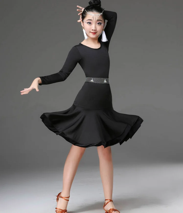 Платье для латинских танцев для девочек; длинное платье с коротким рукавом для занятий танцами; юбка для латинских танцев; одежда для Бальных выступлений; юбка для латинских танцев; Лидер продаж